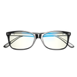 front view of black blue light blocking glasses